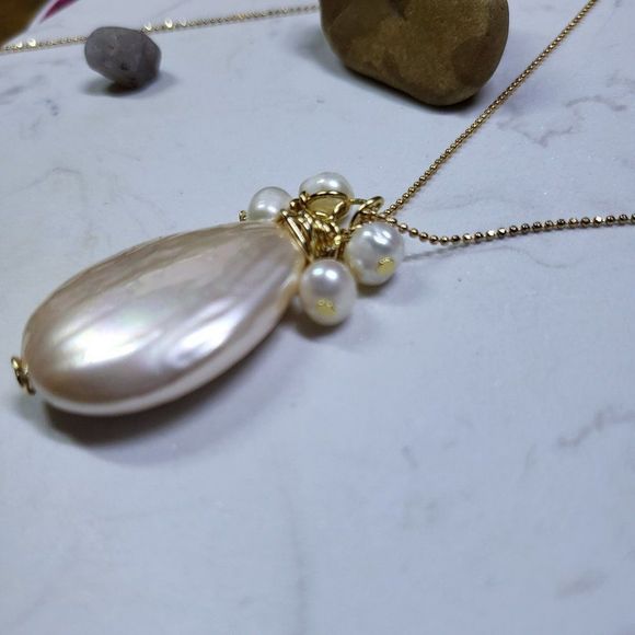 White pearl natural necklace and pendant gold filled - Picture 3 of 4